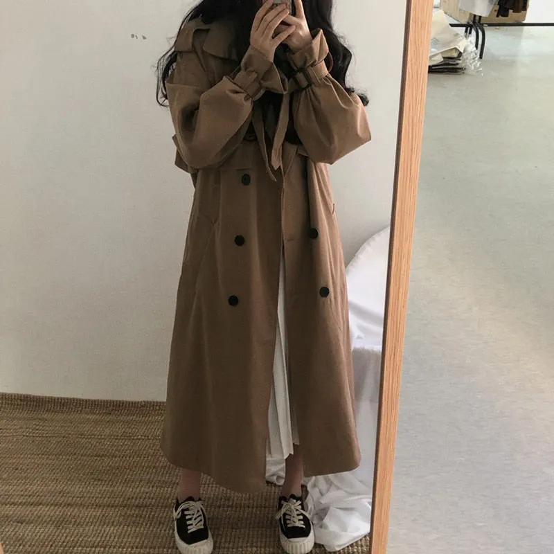 Purpdrank - Chic Women Trench Coat Casual Women's Long Outerwear Loose Overcoat Autumn Winter Fashion Double-breasted Windbreaker Femme