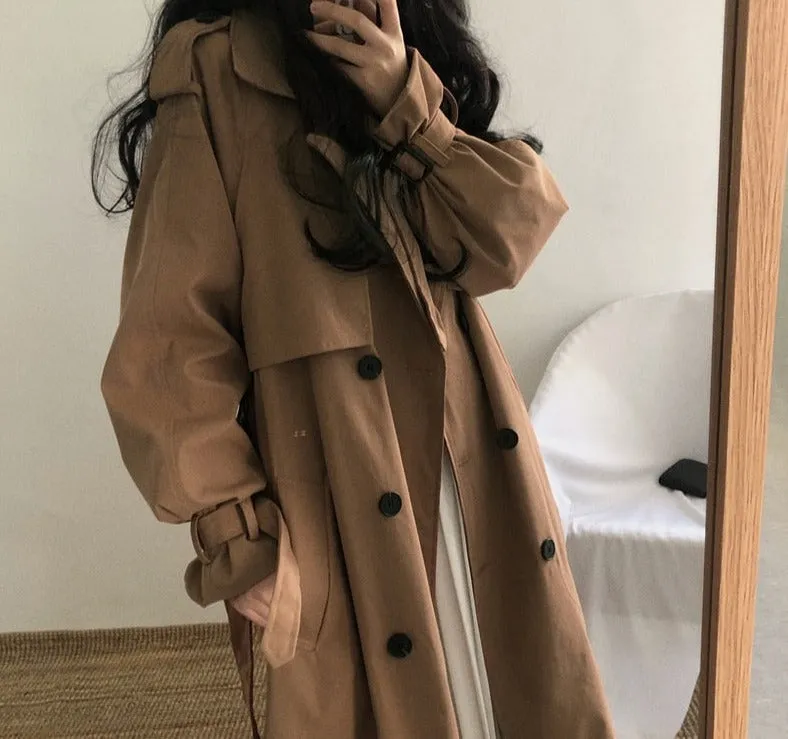 Purpdrank - Chic Women Trench Coat Casual Women's Long Outerwear Loose Overcoat Autumn Winter Fashion Double-breasted Windbreaker Femme