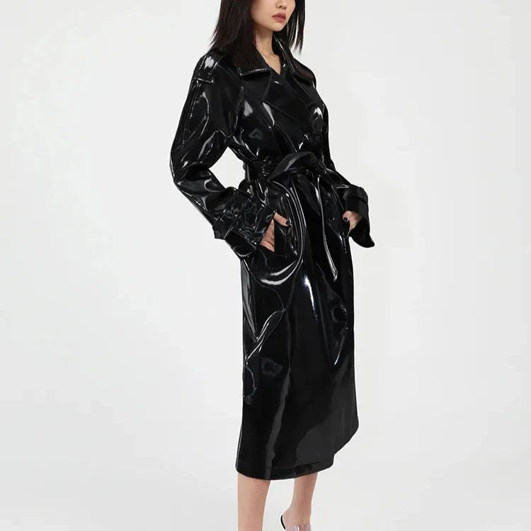 Reflective Patent Leather Trench Coat