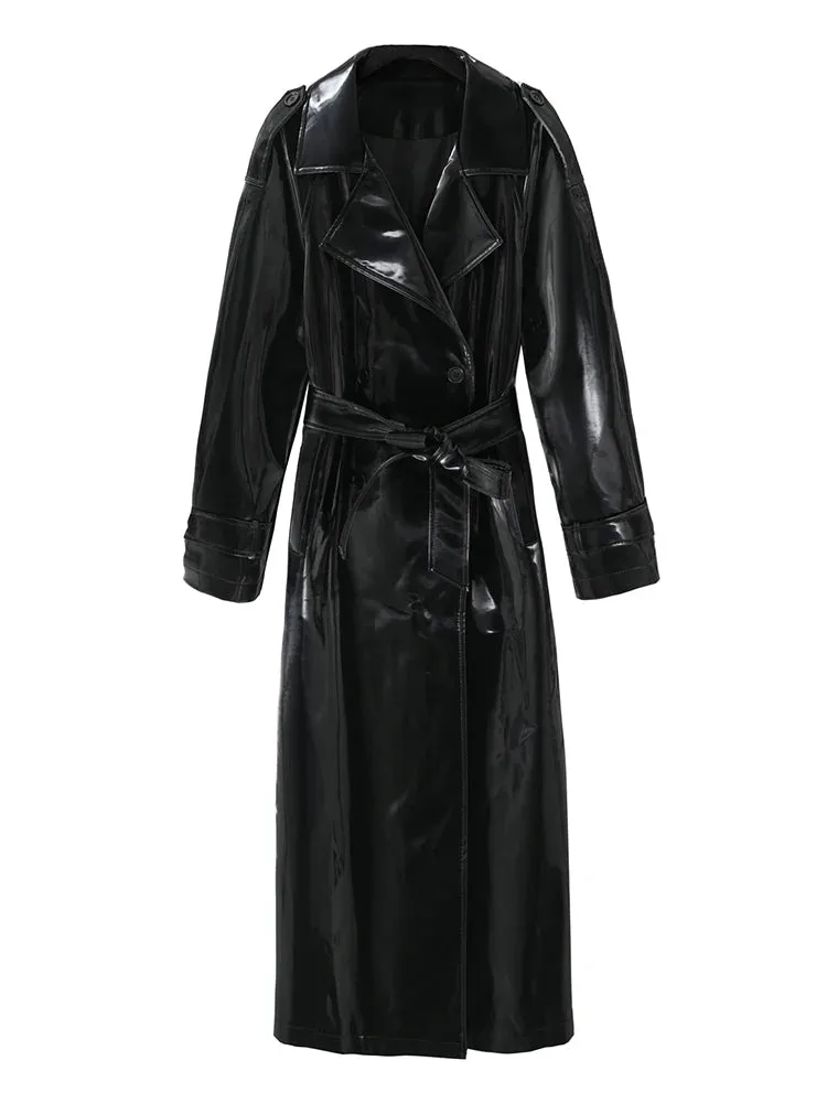 Reflective Patent Leather Trench Coat