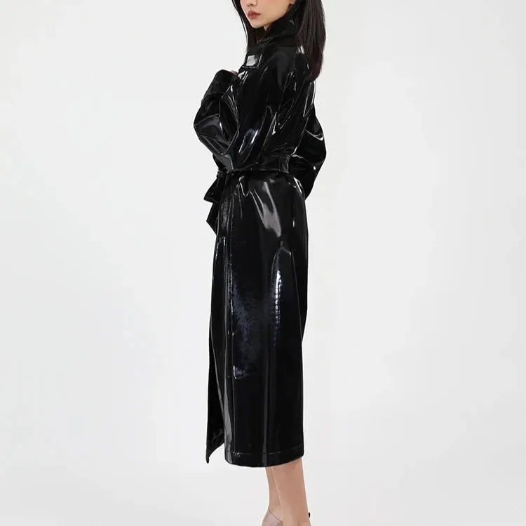 Reflective Patent Leather Trench Coat