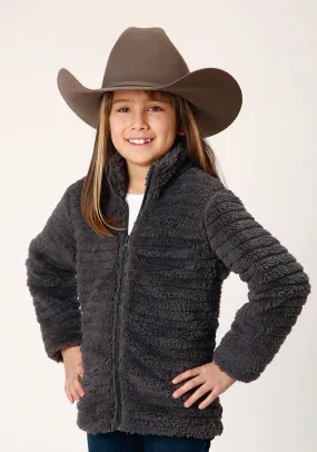 Roper Girls Faux Mink Grey 100% Polyester Fleece Jacket