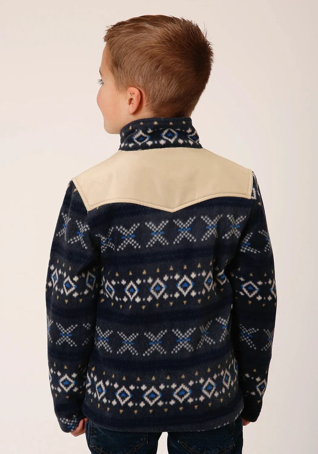 Roper Kids Boys Aztec Micro Blue Polyester Fleece Jacket