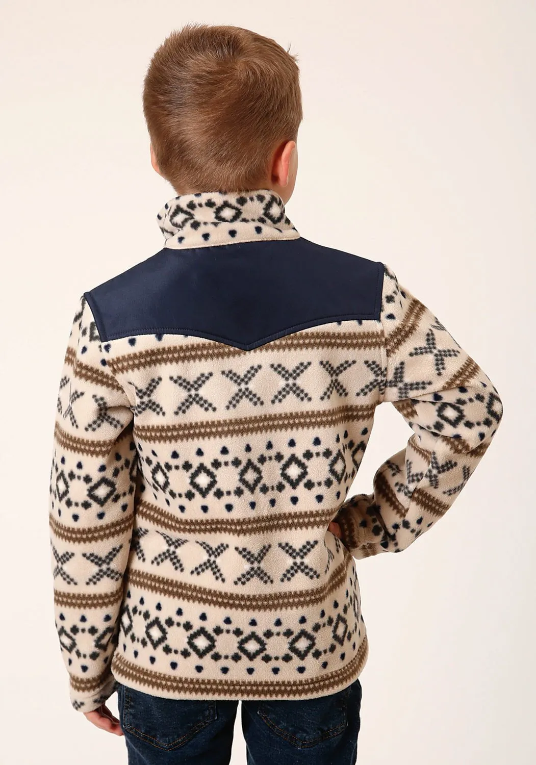 Roper Kids Boys Aztec Micro White Polyester Fleece Jacket