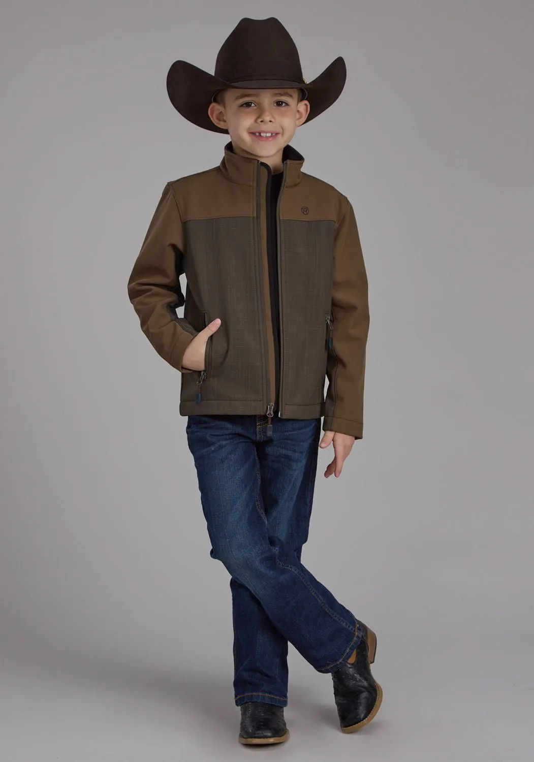 Roper Kids Boys Hi Tech Fleece Brown/Chocolate Polyester Fleece Jacket