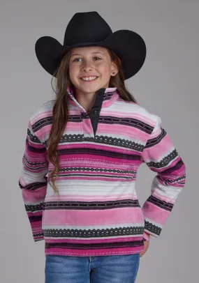 Roper Kids Girls Aztec Stripe Pink/Black 100% Polyester Fleece Jacket