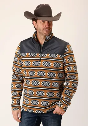 Roper Mens Aztec Print Orange 100% Polyester Fleece Jacket