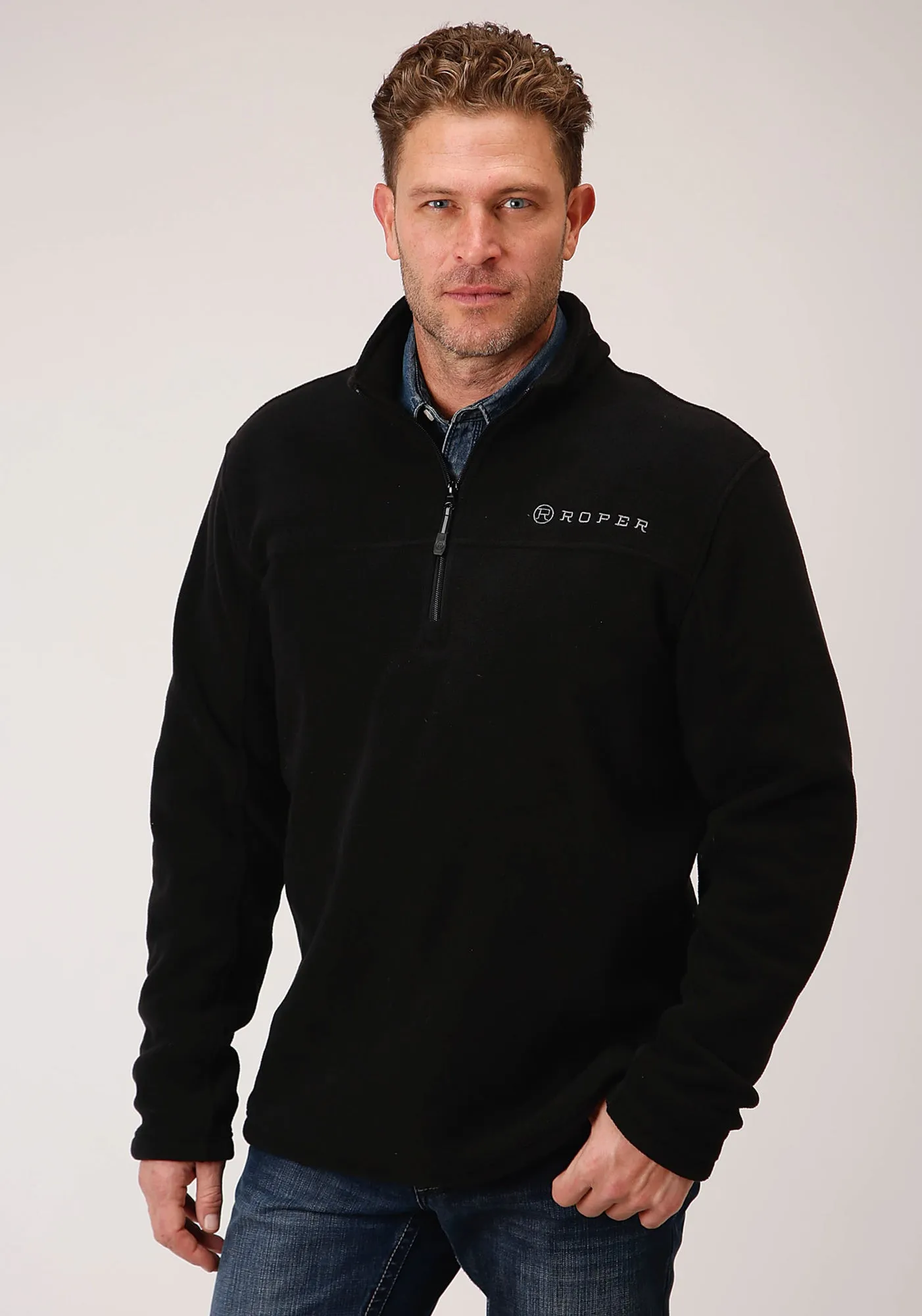 Roper Mens Black Polyester Micro Fleece Zip Jacket