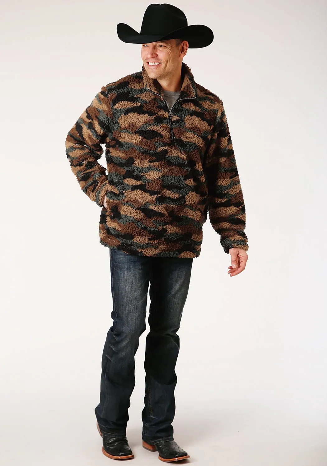 Roper Mens Brown Camo Polyester Polar Fleece Jacket