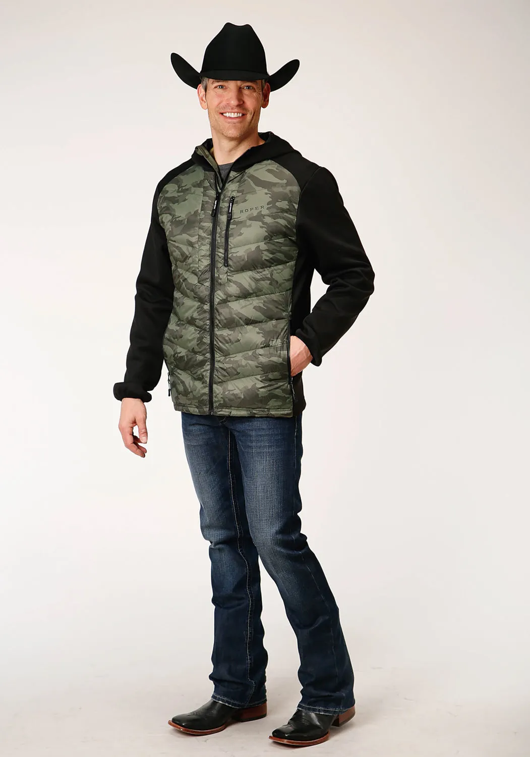 Roper Mens Camo/Black Nylon Down Crushable Jacket