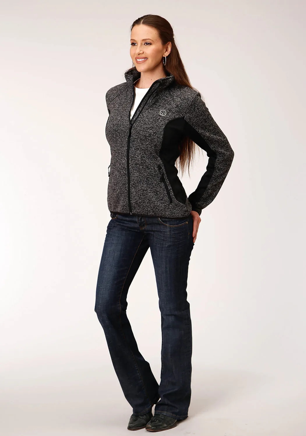 Roper Womens Charcoal Grey Polyester Fleece Jacket