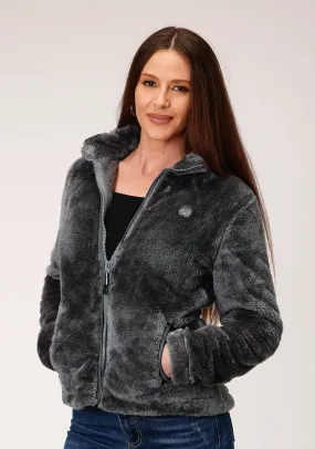 Roper Womens Charcoal Grey Polyester Fuzzy Fleece Jacket