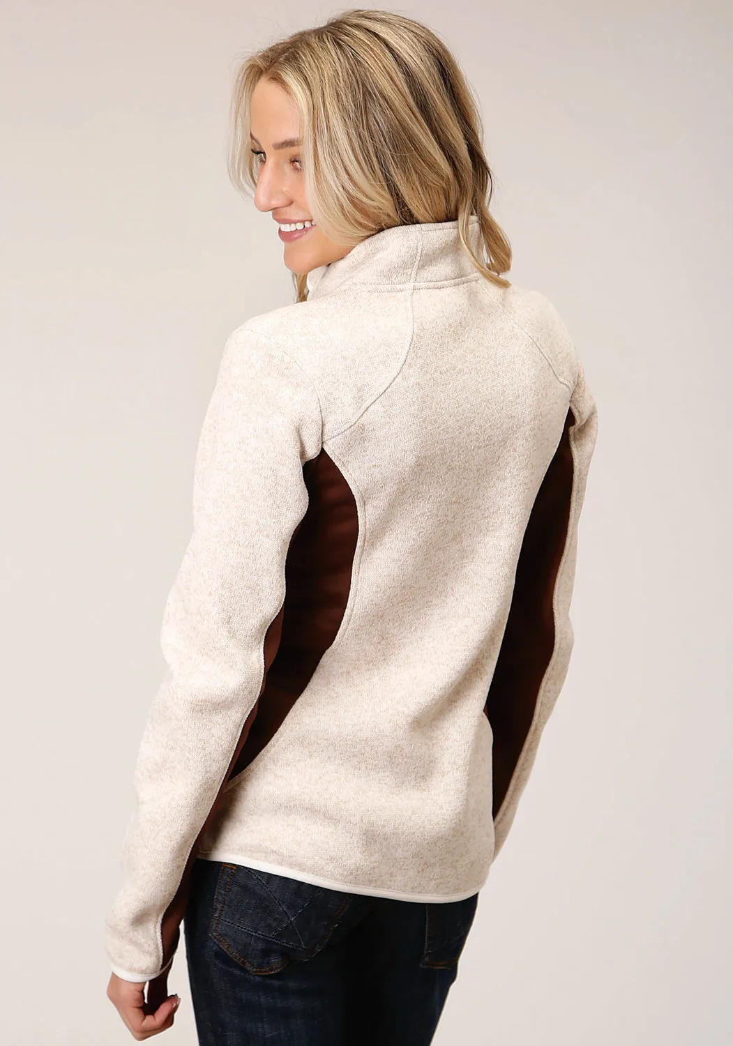 Roper Womens Cream/Taupe Polyester Fleece Knit Jacket