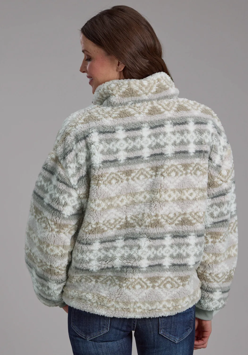 Roper Womens Fuzzy Aztec Taupe/Gray 100% Polyester Fleece Jacket