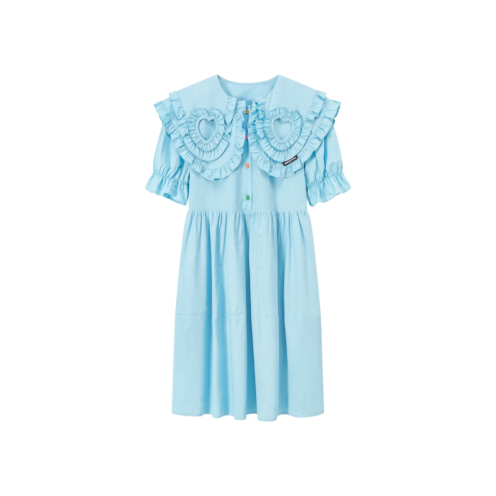 Ruffled Lace Colored Buttons Babydoll Dress