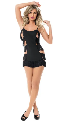 Side Fringe Mini Dress and G String Set