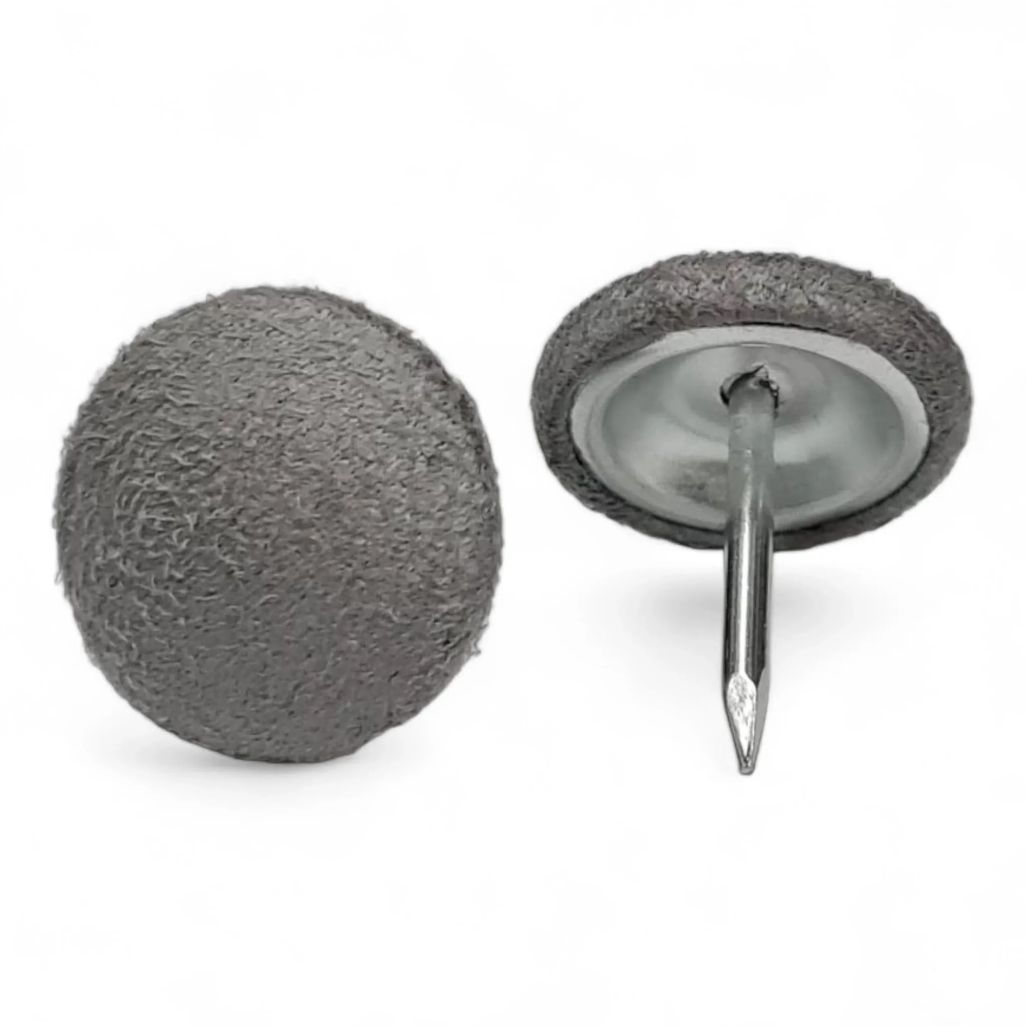 Silver Grey Faux Suede Fabric Covered Nail Back Buttons