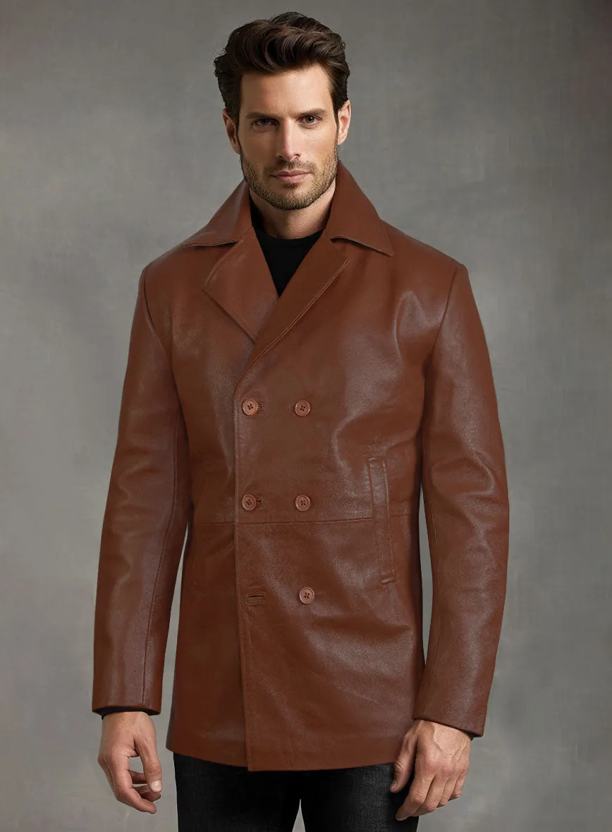 Tan Brown Leather Pea Coat