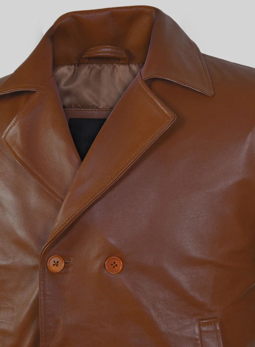 Tan Brown Leather Pea Coat