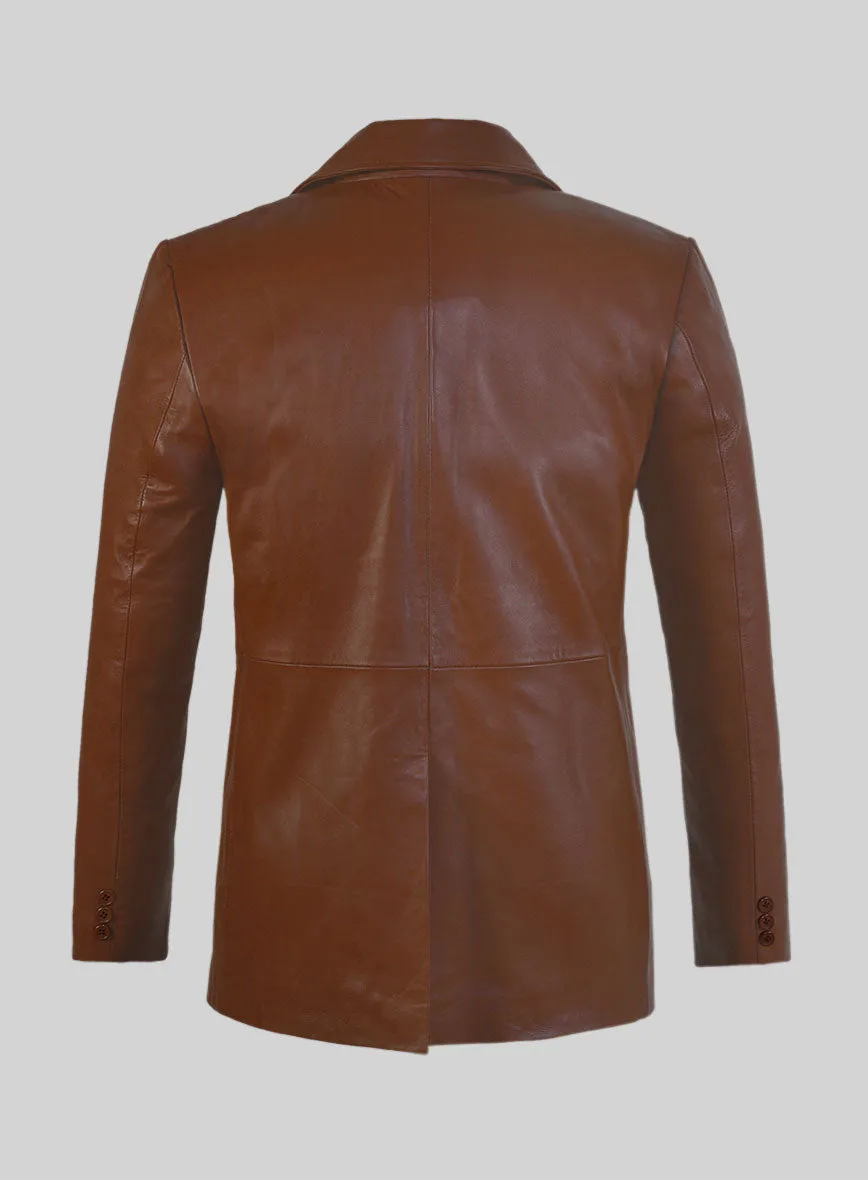 Tan Brown Leather Pea Coat