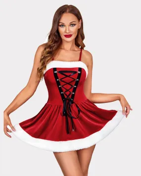 Velvet Santa Lace Up Front Chemise