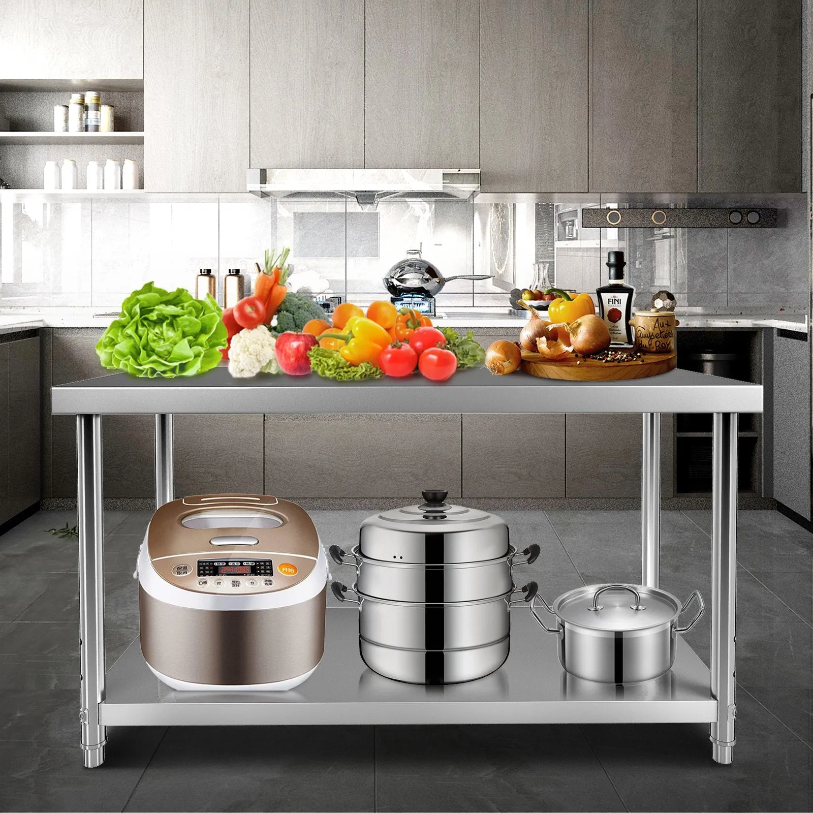 Vevor Prep Table 48" x 24" x 34" Stainless Steel 550 lbs. Capacity with Adjustable Undershelf New