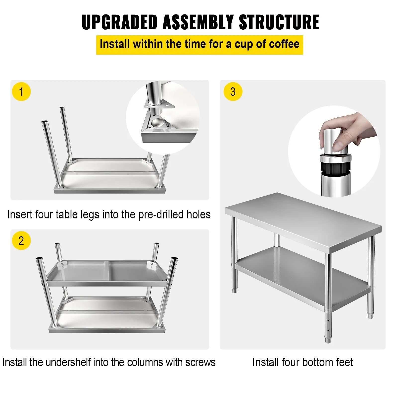 Vevor Prep Table 48" x 24" x 34" Stainless Steel 550 lbs. Capacity with Adjustable Undershelf New