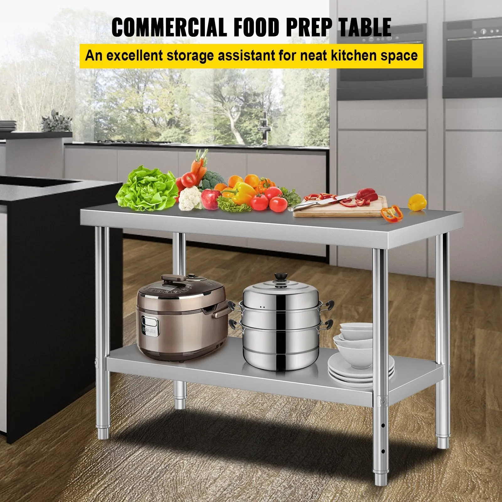 Vevor Prep Table 48" x 24" x 34" Stainless Steel 550 lbs. Capacity with Adjustable Undershelf New