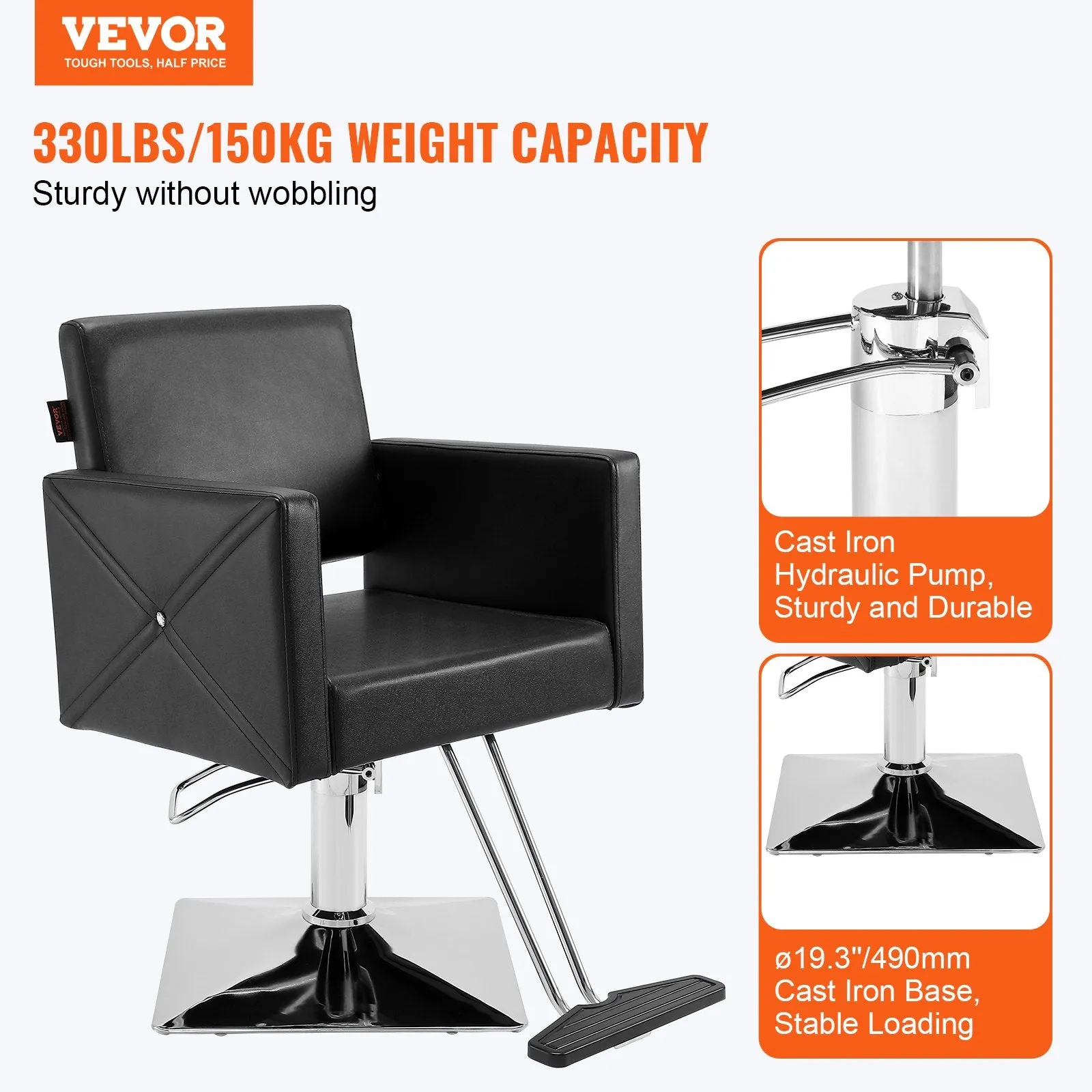 Vevor Salon Chair 360° Swivel with Height-Adjustable Hydraulic Pump and Footrest 330 Lbs Capacity New