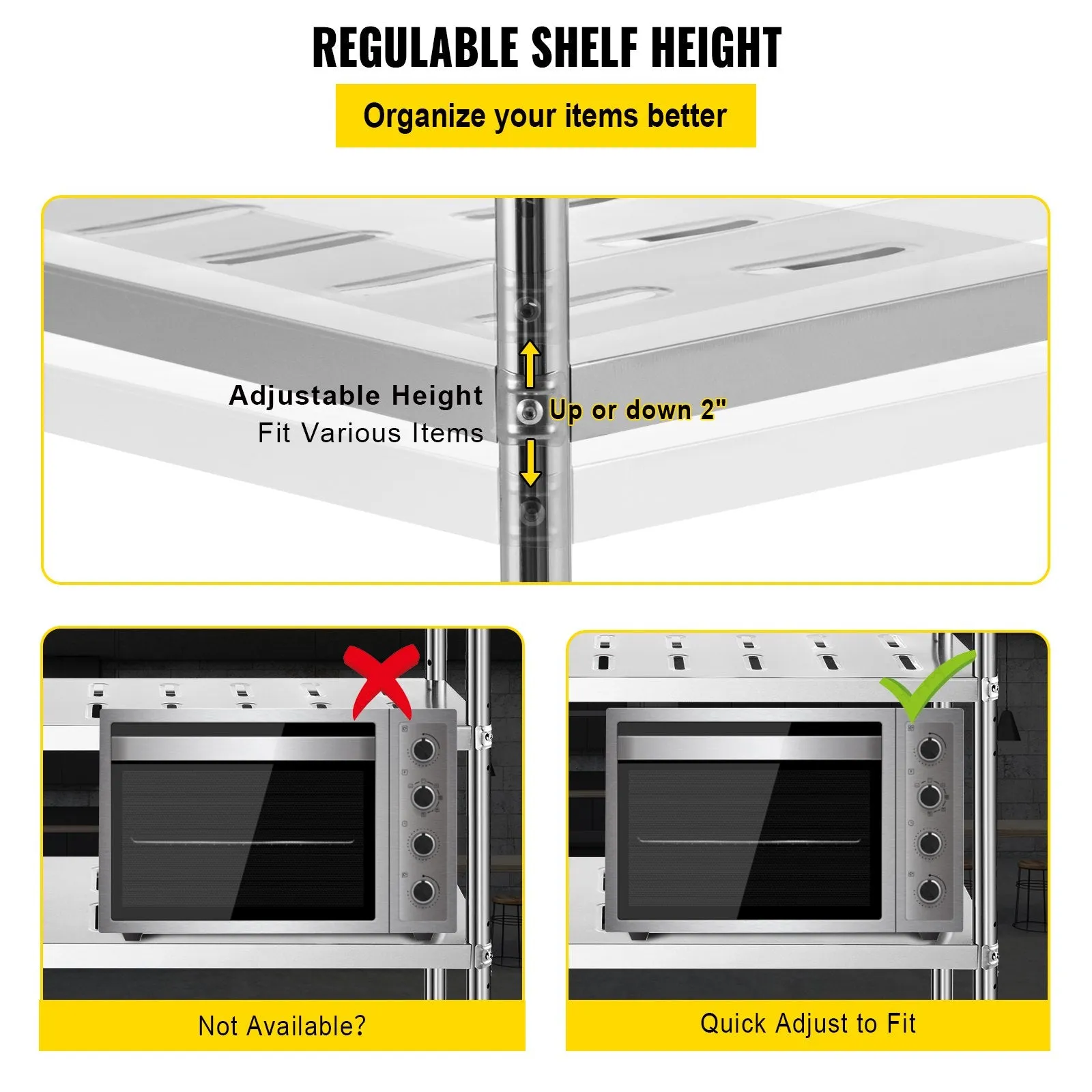 Vevor Storage Shelf 4-Tier Stainless Steel Unit 47.2" x 17.7" x 61" Heavy-Duty with 529 Lbs Total Capacity New