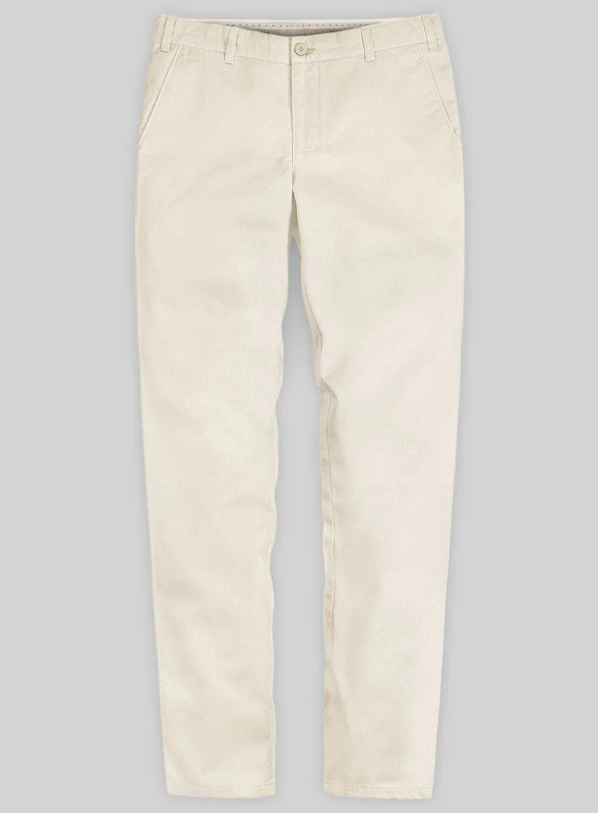 Washed Light Beige Feather Cotton Canvas Stretch Chino Pants