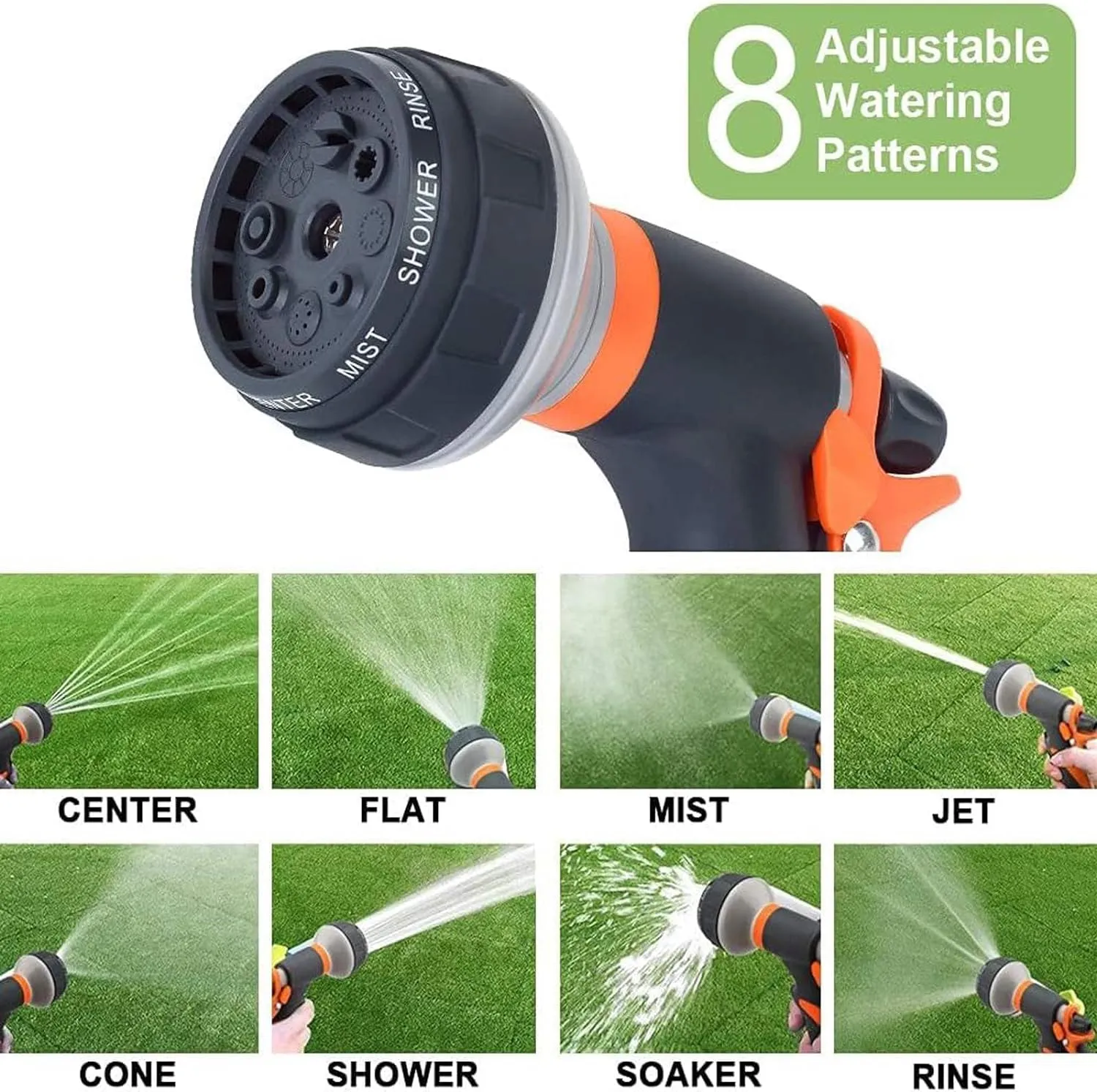 Water Spray Nozzle with 8 Adjustable Watering Patterns