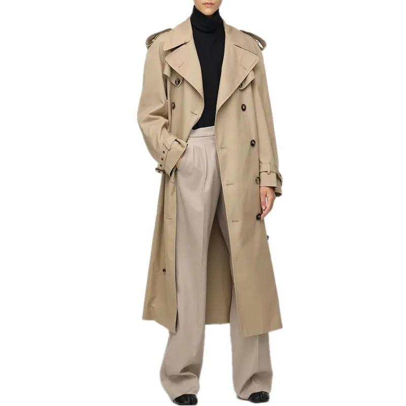 Wjczt 2022 Fall /Autumn Women Casual Double breasted Simple Classic Long Trench coat with belt Chic Female windbreaker