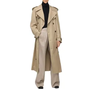 Wjczt 2022 Fall /Autumn Women Casual Double breasted Simple Classic Long Trench coat with belt Chic Female windbreaker