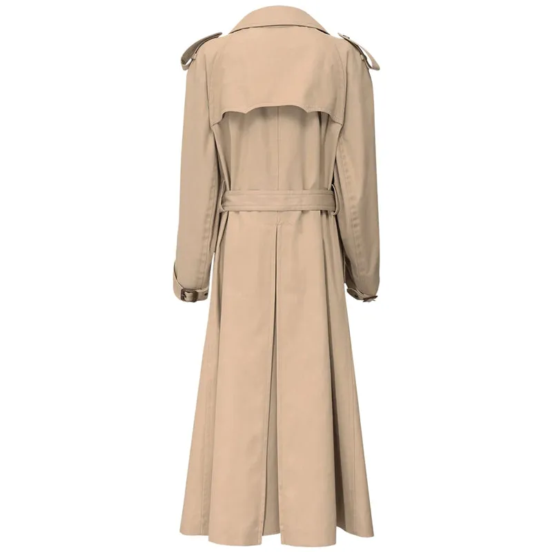 Wjczt 2022 Fall /Autumn Women Casual Double breasted Simple Classic Long Trench coat with belt Chic Female windbreaker