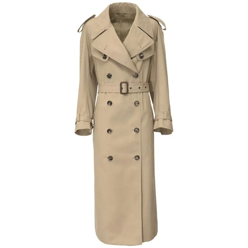 Wjczt 2022 Fall /Autumn Women Casual Double breasted Simple Classic Long Trench coat with belt Chic Female windbreaker