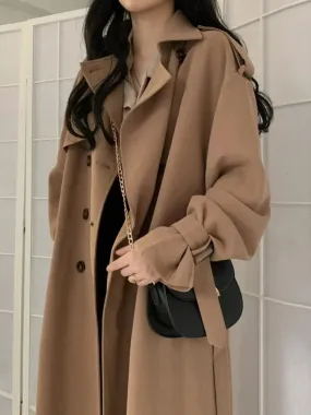 Wjczt Autumn Long Coats Woman Winter 2023 Tops Solid Lapel Double-breasted Oversized Windbreaker Jacket Trench Coat for Women Clothes