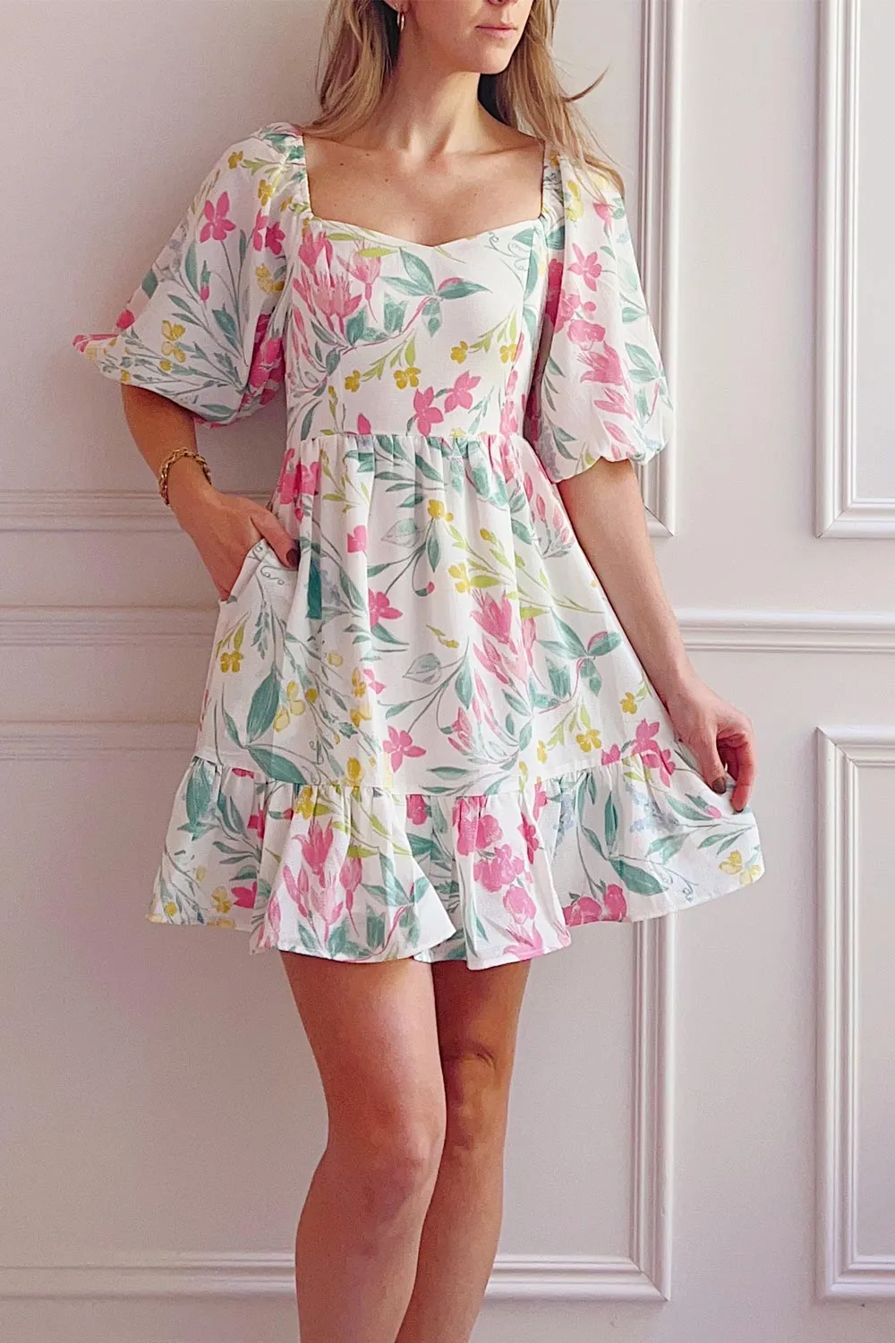 Zadie | Floral Babydoll Dress w/ Sweetheart Neckline